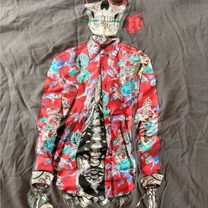 Robert Graham Skeleton Floral Graphic Tee | Artist Series | Charcoal | Size 4XL